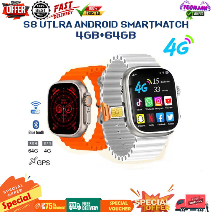 S8 Ultra 4G SIM Supported Android Smart Watch 4GB RAM 64GB ROM