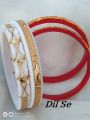 Golden Metal Work Trendy Unique White And Red Plastic Shakha Bangles Pola- 4 Pcs. It'S For Women Party , Wedding - Must Have. 