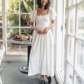 Maxi Dresses For Women 2022 Elegant Square Neck Smocked Summer White Dress Short Puff Sleeve Vacation Beach Long Casual Dress.