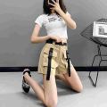 Cargo Shorts Women Pockets High Waist Summer Korean Style Students Thin Loose All-match Casual Wide Leg Harajuku Clothing Design.