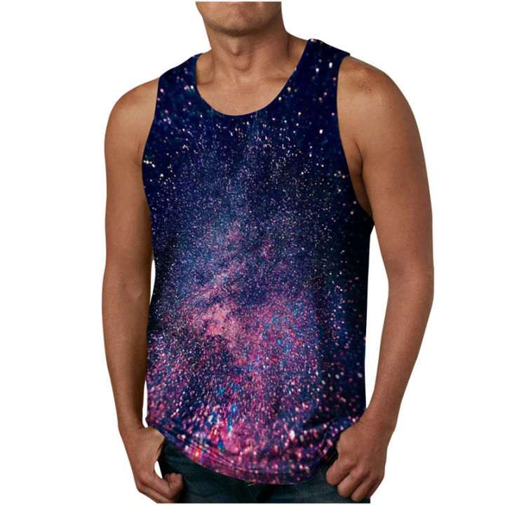 Mens 3D Star Sky print bodybuilding gym vest sleeveless tshirt fitness clothing sportwear muscle oversized tank tops