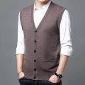 Men Fashion Brand V Neck Knit Korean Vest Outwear Cardigan Men Sleeveless Button Wool Blended High Quality Casual Mens Clothes.