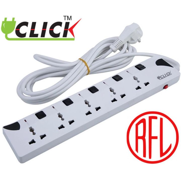 Click Multi Plug 5 Socket 2/3 Pin 5 meter Cable | Daraz.com.bd