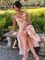Townlike Waist Wrap Print A-line Midi Long Dress Women Spaghetti Strap 2024 Spring Summer Dress Backless Party Dresses.