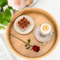 NAMUNY Round Serving Tray with Handles - Wooden Bamboo Circle Tray for Coffee Table, Food, Ottoman 11.81 Inch X 1.57 Inch.