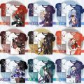 Genshin Impact Cosplay Ayaka Kazuha 3D Digital Printing Character Skills Two-sided Element T-shirt Cartoon Anime Men's T-shirt.