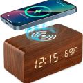 Wireless Charger Time Alarm Clock Wooden Desk Digital Clock Phone Chargers LED Display Thermometer Humidity Clock for Table. 