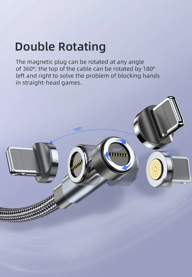 Magnetic Phone Charger Magnetic Charging Cable – 540° Rotating 3-in-1 Fast Charger For IOS, USB-C & Micro USB Micro-USB Cell Phone Chargers & Holders Magnetic Phone Charger Magnetic Charging Cable – 540° Rotating 3-in-1 Fast Charger For IOS, USB-C & Micro USB Micro-USB Cell Phone Chargers & Holders
