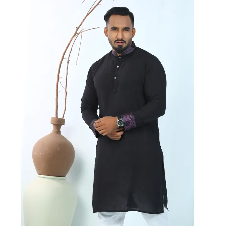 Westeen%20Cotton%20Black%20Solid%20Color%20Punjabi%20-%20Image%203