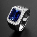 (New) vintage sapphire ring for men s925 silver color blue gemstone green emerald white gold ring engagement wedding male rings.