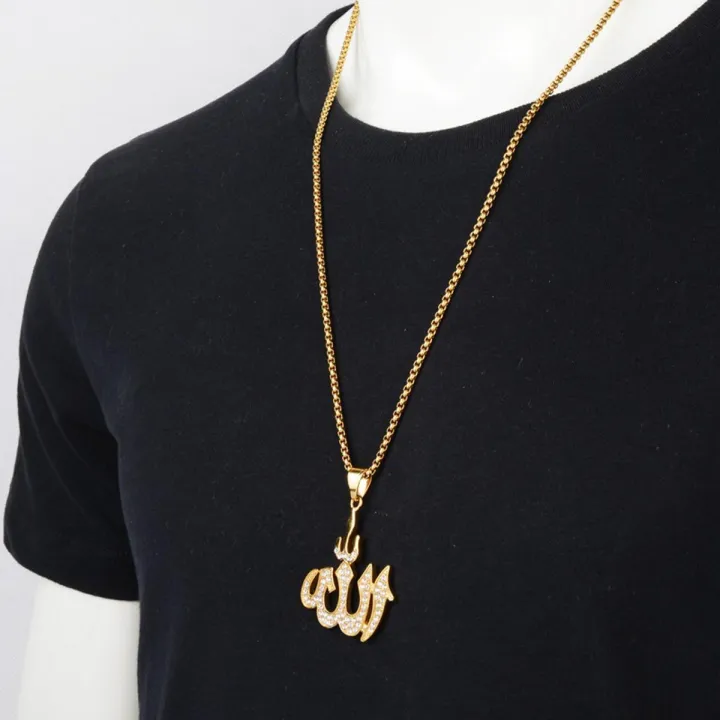 Vintage Muslim Islam Pendant Necklaces Stone Crystal Chain Necklace Religious Jewelry Men