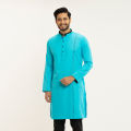 Masculine Cyan Casual Slim Fit Casual Panjabi For Men. 