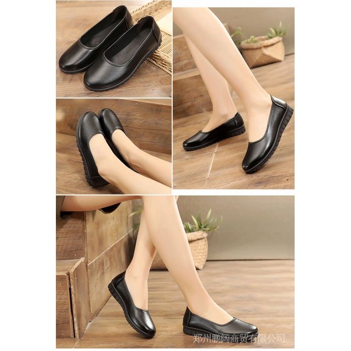 Comfortable Soft Bottom Low Cut round Toe Work Shoes Women s Black Professional Leather Shoes Flat Heel Working Shoes Stewardess Flat Pumps Women s Shoes Daraz .bd