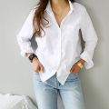 Spring One Pocket Women White Shirt Tops Long Sleeve Casual Turn-down Collar OL Style - Blouse For Women - Blouse For Women. 