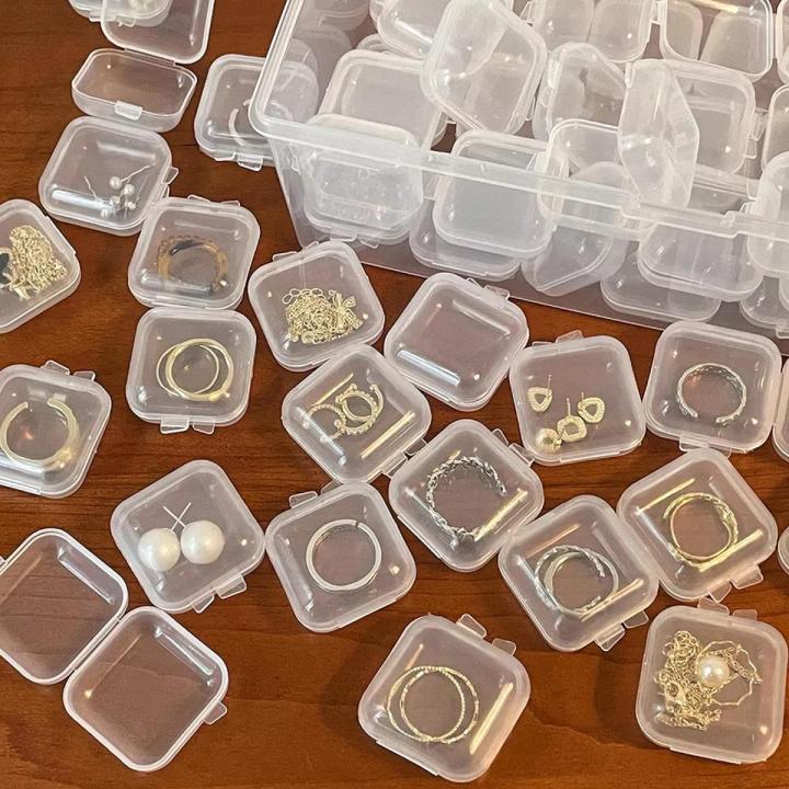 5PC/10PC Small Square Box With Lid Small Plastic Packaging Box Plastic Box Mini Clear Small Storage Case With Lid Stamp Earrings
