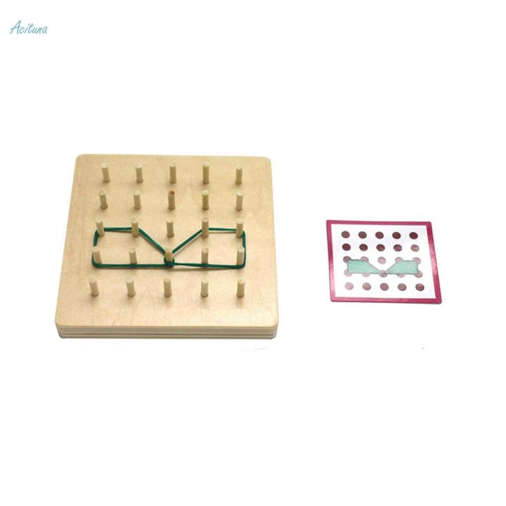 Wooden Geometric Pegboard Toys with Rubber Tie and Cards for Girls Kids