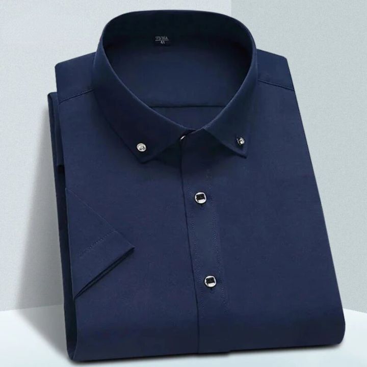 High%20Quality%20Non-ironing%20Mens%20Dress%20Shirt%20Short%20Sleeve%20New%20Solid%20Male%20Clothing%20Fit%20Business%20Shirts%20White%20Blue%20Navy%20Black%20Yyqwsj%20-%20Image%205