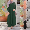 Ladies Fashionable Latest Design Arab Clothes Casual Islamic Clothing Women Abaya 2 Pieces Suit Long Tops And Pants Muslim Set. 