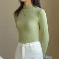 Micron Velvet Half Turtleneck Bottoming Shirt Women's Autumn and Winter Inner Wear Dralon plus Velvet Mid Collar Slim Long Sleeve Top.