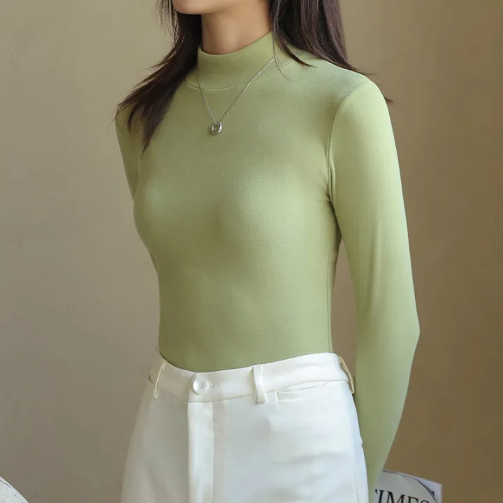 Micron%20Velvet%20Half%20Turtleneck%20Bottoming%20Shirt%20Women's%20Autumn%20and%20Winter%20Inner%20Wear%20Dralon%20plus%20Velvet%20Mid%20Collar%20Slim%20Long%20Sleeve%20Top%20-%20Image%209