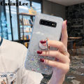 Casinglee for Samsung Galaxy S10 case Shiny Ring Glitter Soft Transparent Holder Stand Back cover with String for Samsung S10 Phone cases cover Stars Moon Girls.