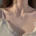 Korean Shiny Double Layer Butterfly Necklace for Women, Rhinestone Clavicle Chain, Elegant Wedding Jewelry.