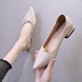 Women Pumps Shoes Office Lady Med Square Heel Pointy Toe Slip On Work Shoes Classic Heel 4 cm. 