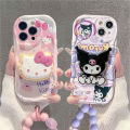 Phone Case For Samsung Galaxy A15 A14 A13 A21S A22 A05 A05S A04S A04 A04E A02 A02S A03 M54 Casing Pearl chain Cute Hello Kitty Cat Cute 3D Kuromi Bracket Cartoon Silicone Soft Shockproof Holder Back Cover.