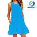 Dress Women Round Neck Sleeveless Flowy Tunic Top With Side Pockets Clothing. 