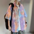 Tie-Dyed Gradient Color Short-Sleeved Shirt Men's Shirt Summer Trendy Fashion Coat Japanese Hong Kong Style Thin Ruan Handsome Shirt. 