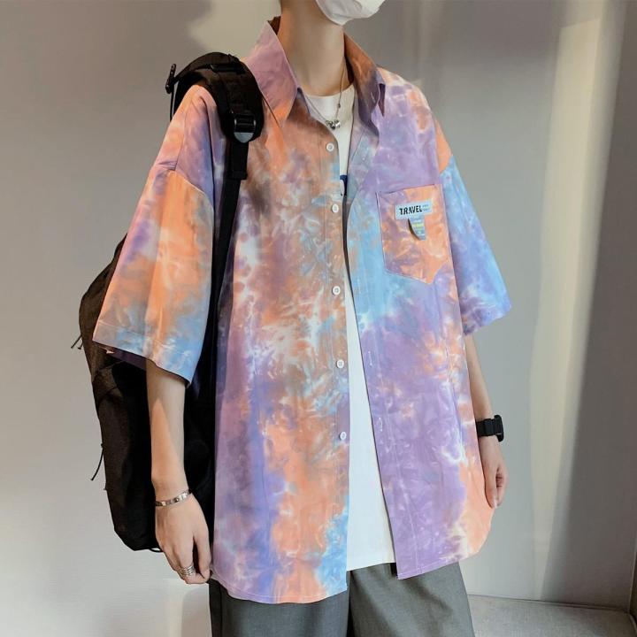 Tie-Dyed%20Gradient%20Color%20Short-Sleeved%20Shirt%20Men's%20Shirt%20Summer%20Trendy%20Fashion%20Coat%20Japanese%20Hong%20Kong%20Style%20Thin%20Ruan%20Handsome%20Shirt%20-%20Image%206