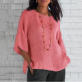 New Women's Shirt Seven-sleeve Round Neck Cotton-linen Shirt Blouse - Blouse. 