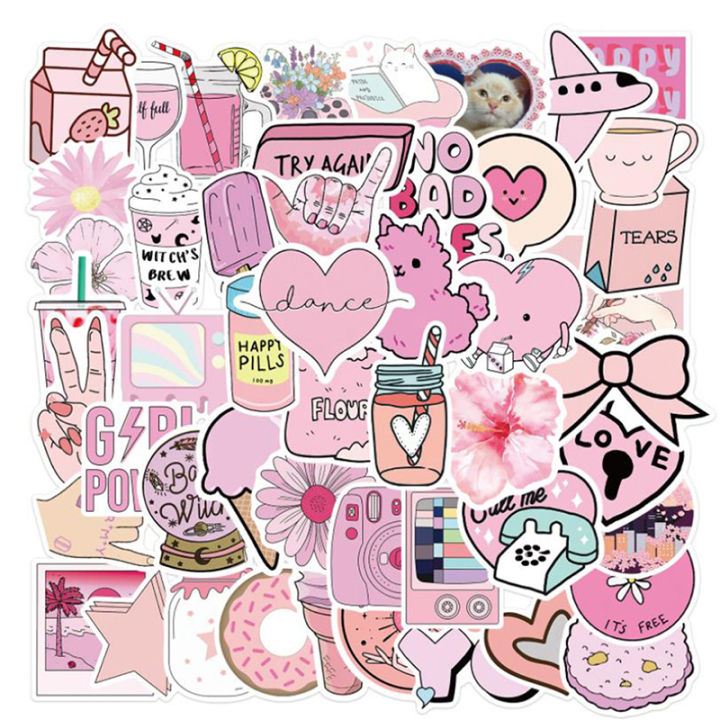 60 Adesivi In Vinile Rosa Per Scrapbooking E Decorazione - Impermeabili, Per Laptop, Valigie, Skateboard - 4