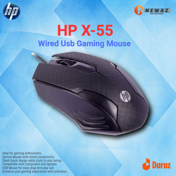 Hp X-55 Wired Usb Gaming Mouse - Desktop Optical Mouse Usb Wired Compatible With Windows Pc Desktop Computer & Laptop Black