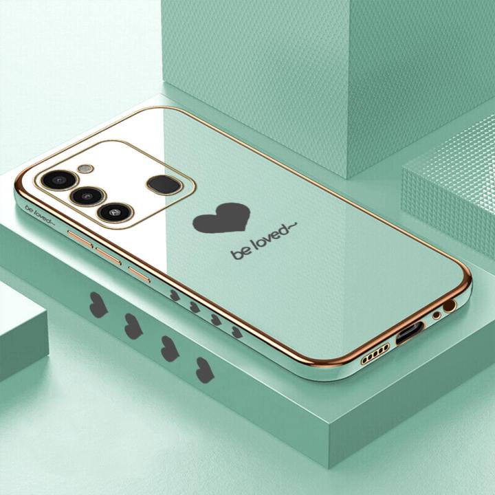 ZeroQiQi for Tecno Spark 8C Back Cover Lover Heart Luxury 6D Plating Case Side Pattern Soft Silicone Square Phone Cases + Free Lanyard