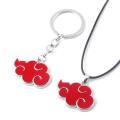 Japanese Anime Naruto Necklace Keychain Akatsuki Organization Cosplay Red Cloud Metal Unisex Pendant Necklace Keychain for Fans Gift. 