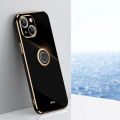 For iPhone 13 XINLI Straight Edge 6D Electroplate TPU Phone Case with Ring Holder.