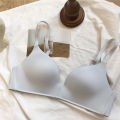 Japanese Style Seamless Glossy Push-up Underwear Women's Simple Solid Color Wireless Comfortable Triangle Cup Bra Big Chest Small. 