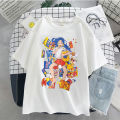 2021 Harajuku Korean Girl Eating Snacks CartoonsT Shirts Tees Shirt Tops Cotton Green Short-Sleeved Aesthetic Casual T Shirt.