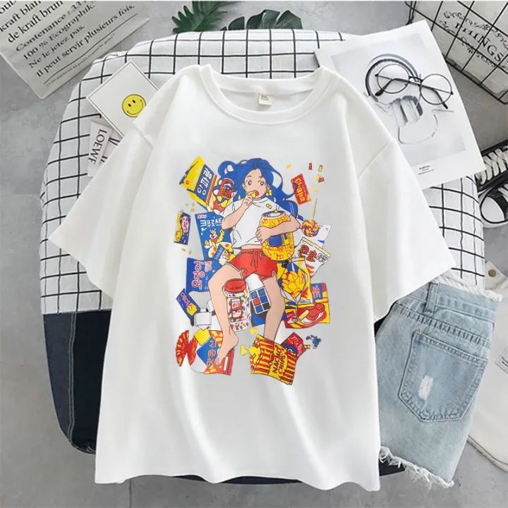 2021%20Harajuku%20Korean%20Girl%20Eating%20Snacks%20CartoonsT%20Shirts%20Tees%20Shirt%20Tops%20Cotton%20Green%20Short-Sleeved%20Aesthetic%20Casual%20T%20Shirt%20-%20Image%208