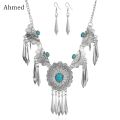 【beauty code store】New Boho Ethnic Vintage Antique Synthetic Stone Necklace Earring Set Women Fashion Retro Jewelry Set Wholesale.