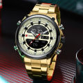 CURREN 8404 Top Luxury Brand Mens Watches Waterproof LED Quartz Digital Sport Fashion Men Wrist Watch - Gold. 