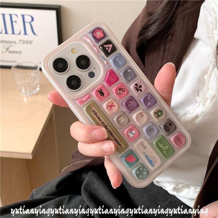 Creative Cute Love Cartoon Flower Candy Color Keyboard Case Compatible for IPhone 15 11 16 12 14 13 Pro Max 11 16 15 12 14 13 Pro 3D Keyboard Stress Relief Entertainment Soft Case