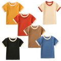 100% Cotton Small Children Summer Short Sleeve T shirt Boys Girls Color Matching Soft Comfy Tops Tees Kids T-shirts Casual. 