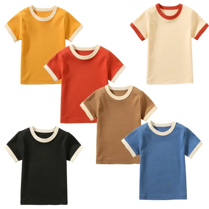 100%25%20Cotton%20Small%20Children%20Summer%20Short%20Sleeve%20T%20shirt%20Boys%20Girls%20Color%20Matching%20Soft%20Comfy%20Tops%20Tees%20Kids%20T-shirts%20Casual%20-%20Image%207