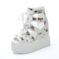 Summer 2024 New Roman Sandals High Heel Color-Blocked Cross Tie Up Women's Shoes 12cm Heel Wedge Fishbill Shoes. 