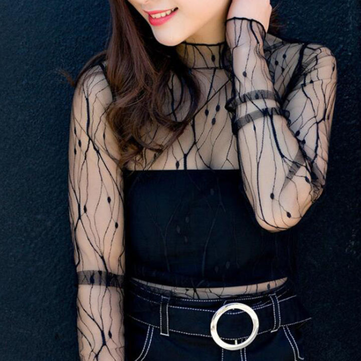 Women%20Fashion%20T-Shirts%20Mesh%20Sheer%20Party%20Long%20Sleeve%20Blouses%20Lady%20Sheer%20Fishnet%20See%20Through%20Transparent%20Top%20Lace%20Top%20Blouse%20-%20Image%202