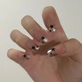 24pcs Purple Nails Long Coffin Sweet Cool Ins Style Nail Art Black Star Design Press On Nail Tips Full Cover Finished Nails Honoria. 