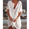 Qisin Hot 2023 Cotton Tunics for Beach Women Swimsuit Cover-ups Woman Swimwear Beach Cover up Beachwear Mini Dress Sai de Praia. 