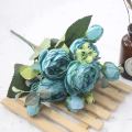 1 Bouquet 9 heads Artificial Peony Tea Rose Flowers Camellia Silk Flower flores for DIY Home Garden Wedding Decoration. 